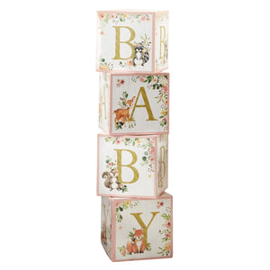 Pink Woodland Baby Shower Block Decorations 4ct